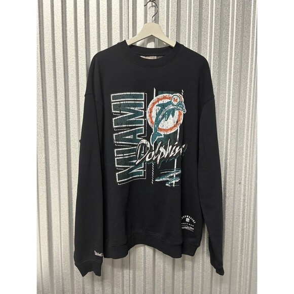 Throwbacks NFL Mitchell & Ness Crew Sweater L Miami Dolphins Faded Black Zig Zag - Picture 1 of 8